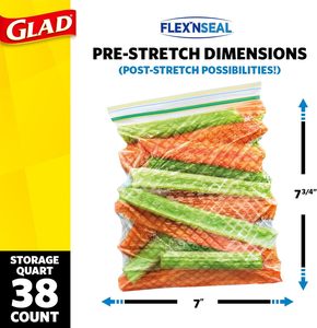 Glad Flex'N Seal Food Storage <b>Plastic</b> Bags, Quart, 38 count, Pack of 4 - Product Image 3