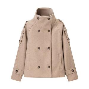European <b>American</b> Style Women's Breathable Autumn Solid Color Long-sleeved Double-breasted Vintage Jacket - Product Image 6