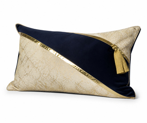 Housse de coussin décorative noire en jacquard patchwork brodée avec fermeture éclair - Product Image 2