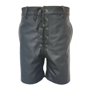 Pantalon de rue pour hommes au design personnalisé OEM en cuir PU noir solide avec logo brodé écologique et lacets latéraux - Product Image 1