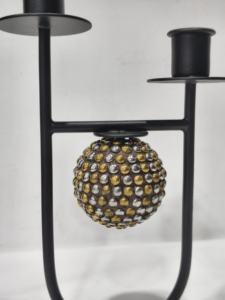 Portavelas giratorio único en metal negro con forma de globo redondo para sala de estar o dormitorio - Product Image 2