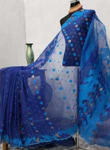 Exclusivo de calidad de exportación Deshi Dhakai Jamdani Sharee para mujer JAMDANI FABRIC Blue RED GREEN Golden Sky Blue de Bangladesh - Product Image 5