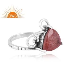 Anillo de declaración de piedras preciosas de cuarzo de fresa Natural de plata esterlina oxidada de Venta caliente Fabricante de joyería personalizada - Product Image 2