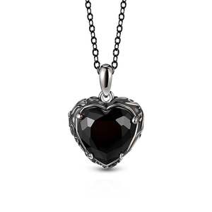 Collier Jeulia en argent sterling finition vieillie avec cœur noir, perles et accents de zircon - Product Image 1