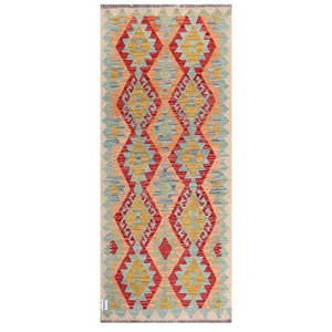 Alfombra Kilim de Maimana, Afganistán, 196 x 83 cm, Accesorio de Decoración para el Hogar - Product Image 1