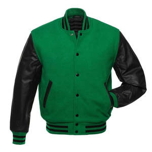 Blousons bombardier en laine Letterman gaufrée à manches en cuir pour hommes veste universitaire tissée - Product Image 2