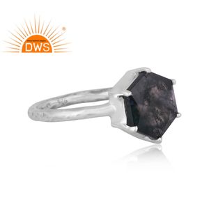 Plata de ley oxidada Natural verde musgo ágata piedra preciosa diseño Hexagonal anillo apilable fabricante de joyas - Product Image 3