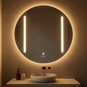 กระจกอุ่นแบบไร้กรอบทรงกลม 500W รุ่นใหม่ พร้อมไฟ LED ลายคลื่น ให้ความร้อนเร็ว ด้วยแผ่นทำความร้อนอินฟราเรดคาร์บอนไฟเบอร์ ใช้พลังงานแสงอาทิตย์ พร้อมระบบระบายอากาศ - Product Image 1