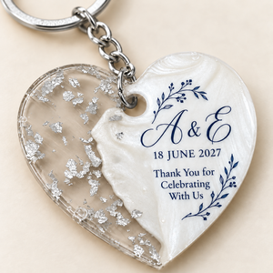 Llavero de Resina Epoxi con Corazón Personalizado en Papel de Aluminio Plateado, Iniciales Personalizadas, Fecha, Boda, Compromiso, Aniversario, Regalos de Agradecimiento para Invitados - Product Image 2