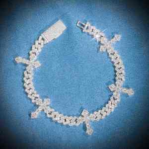 Iced out VVS Moissanite pulsera corte redondo 12mm diamante Cruz cubano enlace pulsera encanto boda para hombres 925 plata esterlina - Product Image 6