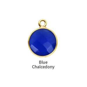 Pendentif en pierre précieuse à facettes rondes plaquées or calcédoine bleue, breloque en pierre de naissance de 12mm pour bijoux faits à la main - Product Image 1