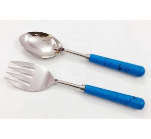 Ensemble de service à salade en acier inoxydable avec poignée en résine grande cuillère et ensemble d'outils de serveur Outils de serveur à salade en métal de qualité supérieure - Product Image 1