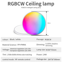Plafonnier LED acrylique ultra-fin 24W RGB avec télécommande, température de couleur réglable, intensité variable pour chambre à coucher, salon, style moderne