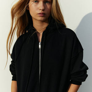 Vente chaude coton mélangé polaire tissu fermeture à glissière extrême longue sweat à capuche surdimensionné femmes manteau à capuche robe à capuche - Product Image 2