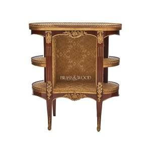 Table d'appoint en bois de luxe avec détails en laiton, design à double étagère, finition élégante en incrustation et style européen classique - Product Image 2