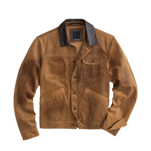 Chaqueta de motorista de gamuza de exportación directa de fábrica para hombre Chaqueta de gamuza de estilo de motocicleta genuina para hombre - Product Image 1