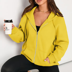 Sudadera con capucha informal de mujer de talla grande personalizada con cremallera completa y capucha corta, sudaderas de invierno con bolsillos delanteros - Product Image 6