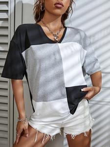 T-shirt 100% coton à blocs de couleurs pour femmes T-shirt décontracté confortable de haute qualité à la vente en gros disponible - Product Image 4