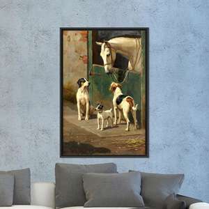 Printed Canvas: Vintage Horse & Dog Friendship Art for Rustic Decor,Black <b>Framed</b> - Product Image 1