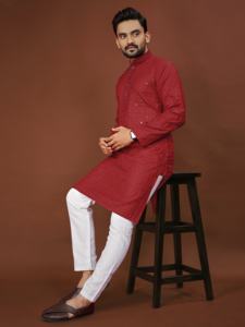 Kurta Pyjama de style traditionnel, couleur unie, pur coton, Kurta Pyjama pour hommes, fournisseur en gros, dernier design, prêt à être expédié - Product Image 6