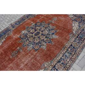 Alfombra Vintage de 7.3x11.1 pies, Alfombra Turca Extra Grande, Alfombra Floral Roja y Azul - Product Image 5