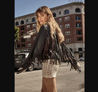 Blouson de moto en cuir personnalisé pour femme, grande taille, respirant, avec franges étoilées, couleur et logo personnalisables, vente en gros