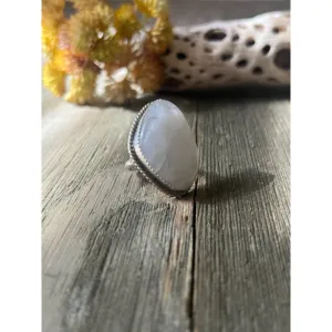 Rhodium Plated Sterling <b>Silver</b> Moonstone <b>Statement</b> <b>Ring</b> Size 7 - Product Image 3