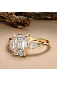 Anillos de compromiso de diamantes cultivados en laboratorio Real 14K oro amarillo corte esmeralda joyería de boda - Product Image 6