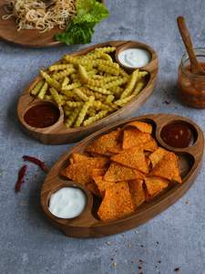 Plato de aperitivos de Chip y inmersión multifuncional rústico hecho a mano de madera de acacia para el hogar, restaurantes, aperitivos, postres, alimentos, lavado seguro - Product Image 2