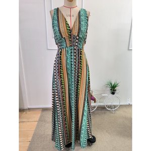 Robe longue Supreme à bretelles et col en V profond à motifs pour femme, 35179 - Vert - Product Image 4