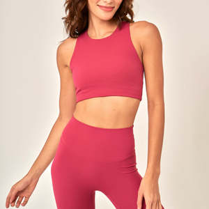 Ensemble de yoga pour femmes, personnalisé, de haute qualité, sans couture, uni, 2 pièces, sans manches, taille élastique, vêtements de sport de fitness, prix raisonnable - Product Image 6