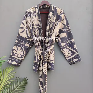 Borduurwerk Kimono Robe Boho Stijl Klassiek Elegant Zwart 100% Beste Kwaliteit Suzani Hand Geborduurd Korte Jas