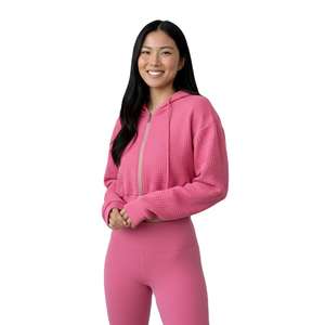 Sudadera con Capucha Corta de Mujer, Estilo Waffle, con Cierre, Informal, de Manga Larga, con Cordón y Bolsillo Disponible - Product Image 6