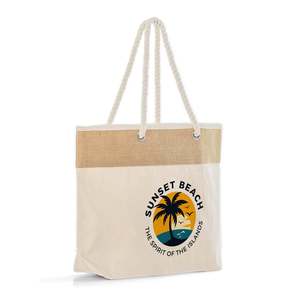 Personalized <b>Large</b> Fancy <b>Canvas</b> Rope Tote <b>Bag</b> Customized Jute/Cotton Tote <b>Bags</b> Geometric Pattern Medium Size for Foods-RJ260 - Product Image 5