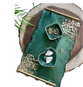 Plateau en résine fabriqué à la main poignée en métal plateau à bijoux qualité Standard élégant décor à la maison plateau de service taille personnalisée plateau en résine - Product Image 1