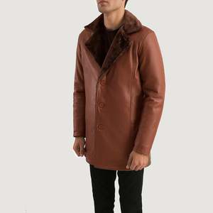 Manteau d'hiver pour homme en marron cannelle, style trench-coat long avec rembourrage en laine imperméable et imprimé décoratif, nouvelle technique - Product Image 2