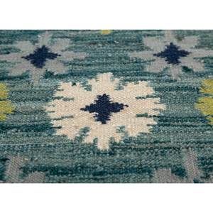 Tapis en laine géométrique classique bleu Alhambra, tissé à la main, en viscose, pour la maison, le salon, le couloir, tapis rectangulaire - ADWL-13172 - Product Image 3