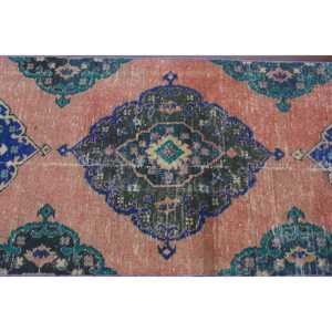 Alfombra Vintage de 2,5x13,2 pies, Alfombra Turca, Alfombra con Borde Azul - Product Image 4