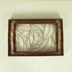 Mango/Acacia Wood Rectangle Tray Printed Enamel with Gold Plated Metal Handles Vintage <b>Fancy</b> New Hot Design Wooden Trays - Product Image 6