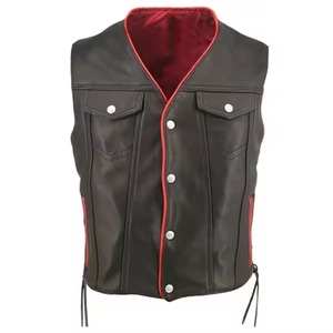 Gilet de motard classique en cuir de vachette pour homme Gilet de moto Vintage Cruiser Gilet d'équitation Club Noir 100% Cuir véritable - Product Image 4
