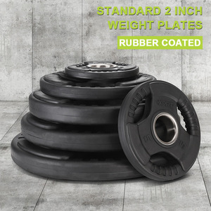 Pelat angkat berat latihan lapisan karet tri-grip 2 inci hitam - Product Image 4
