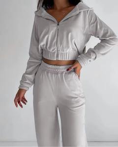 Sudadera con capucha y cremallera desgastada con logotipo personalizado, chándales para mujer, conjuntos de joggers, conjunto de pantalones de chándal de dos piezas para mujer, conjunto de chándal para mujer - Product Image 6