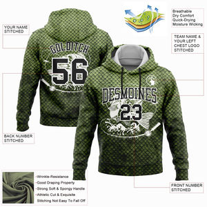 Wholesale Premium Quality Neon Green <b>Black</b> White 3D Athletic Smallmouth Bass Fish Fishing Design Pullover Sports <b>Hoodies</b> - Product Image 2