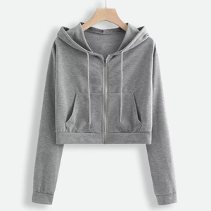 OEM Women <b>Cropped</b> Hoodie Set <b>Cropped</b> <b>Zip</b> <b>up</b> Hoodie Manufacturer Distressed Blank <b>Cropped</b> Hoodie Oversized Custom logo - Product Image 1