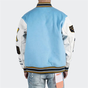 Veste universitaire OEM de haute qualité pour hommes avec capuche et manches en cuir Veste Letterman de baseball personnalisée pour homme - Product Image 4