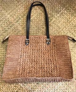 Bolso de Mano de Rafia para Mujer, Diseño Lindo, Dos Asas de Cuero, Cierre de Cremallera de Algodón, Forro de Paja, Diseño con Cordón - Product Image 2