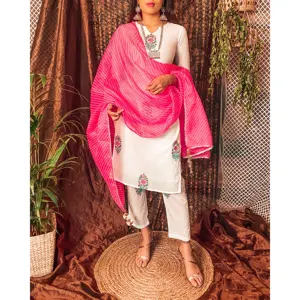 Ensemble de vêtements Salwar Kameez pour femmes en coton Hanblock africain pakistanais, prêt à porter, robe blanche vintage, vente en gros disponible - Product Image 2