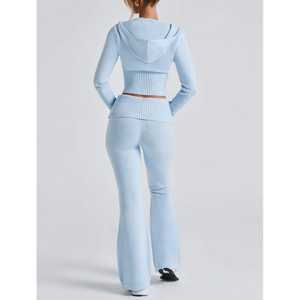 Wholesale Women Clothing Zipper Hoodie Sportswear Apparel Athleisure Tracksuits Knitted Set <b>Y2K</b> Low Waist <b>Pants</b> Slim Fit - Product Image 3