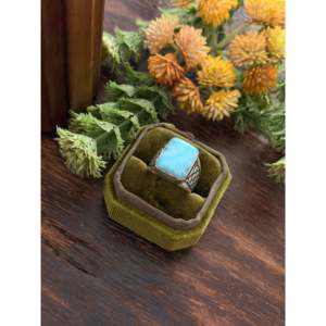 Navajo Handmade Sterling <b>Silver</b> Cast <b>Ring</b> Larimar Natural Stone Size 8.5 <b>Statement</b> Pear Shape Gemstone <b>Ring</b> for Everyday Wear - Product Image 3