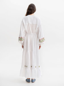 Robes décontractées papillon brodé respirant blanc à manches longues été et automne robe mi-longue pour les femmes - Product Image 2